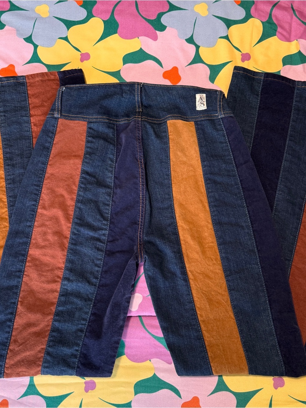 Altar'd State Women's Flared Jeans with Navy, Brown and Tan Panels - Picture 3 of 9
